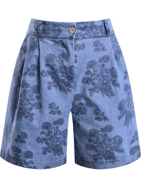 Celestino Pantaloni Scurți Pentru Femei Imprimeu Denim Aspect Albastru