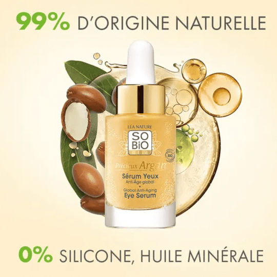 So'Bio Etic Precieux Argan Moisturizing & Anti-Aging Eye Serum with Hyaluronic Acid & Collagen for Dark Circles & Bags 14ml