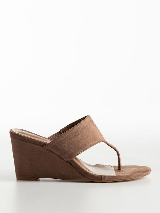 Mules Suede Platformă Cu Toc Separabil Dama 9898-2 Toupe Sintetic Suede