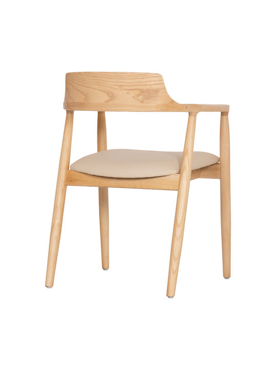 Rubberwood Dining Room Armchairs Wooden Beige 2 Pieces 58x54x78cm