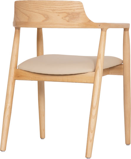 Rubberwood Πολυθρόνες Τραπεζαρίας Ξύλινες Μπεζ 2τμχ 58x54x78εκ.