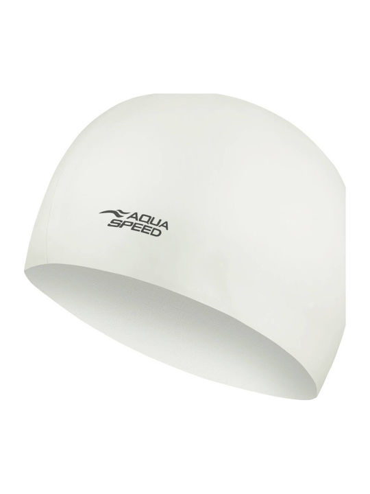 Aqua Speed Mega Silicone Swim Cap White Ultra-stretch Fit