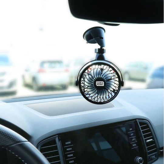Carpoint 360° USB Rechargeable Suction Cup Attachment Ø12cm 5V Car Dashboard Fan Black Rechargeable 0570014