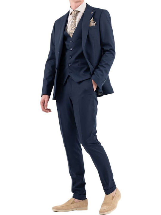Men's Groom's Suit with Vest Slim Fit Blue 100-25-Rossi