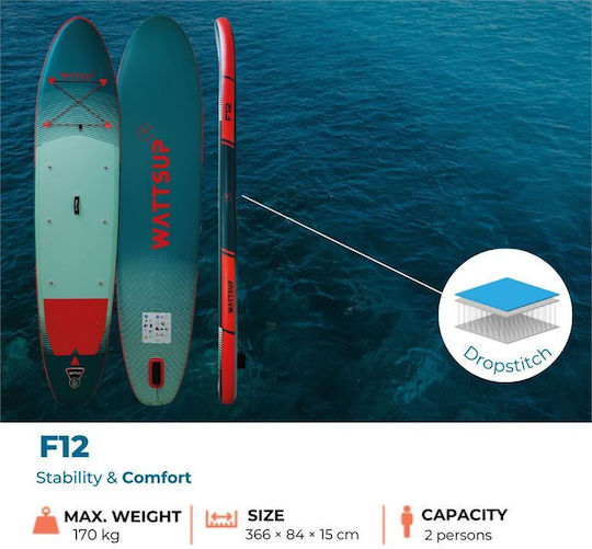 Wattsup F12 Inflatable SUP Board with Length 3.66m Turquoise