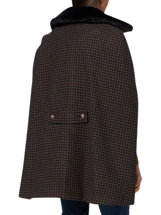 Naf Naf Acapa Women's Coat Houndstooth Poncho Fur S