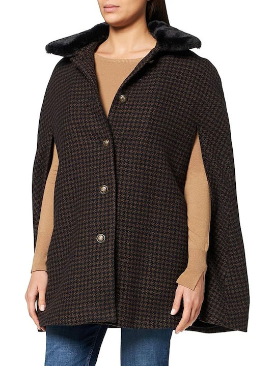 Naf Naf Acapa Women's Coat Houndstooth Poncho Fur S