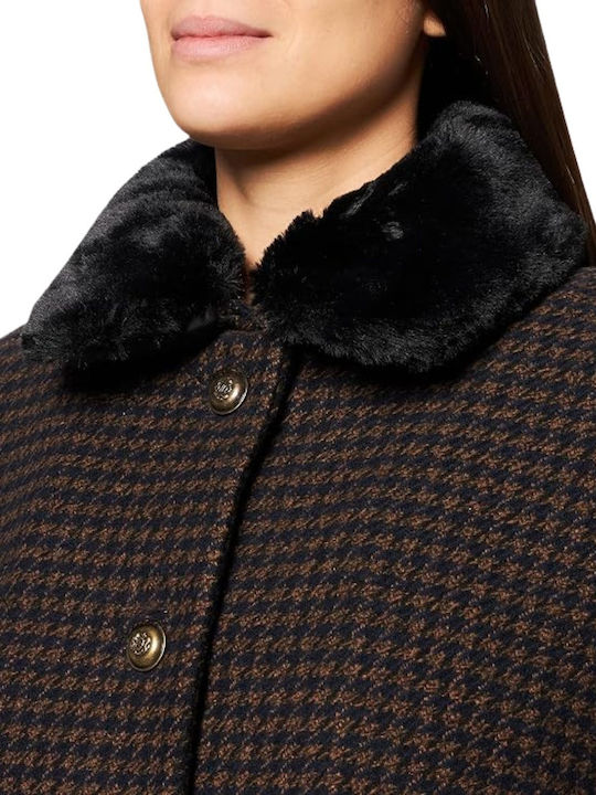 Naf Naf Acapa Women's Coat Houndstooth Poncho Fur S