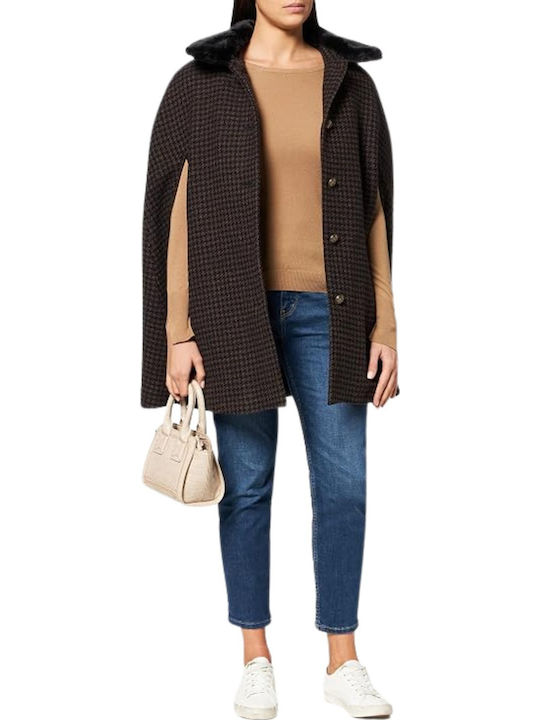 Naf Naf Acapa Women's Coat Houndstooth Poncho Fur S