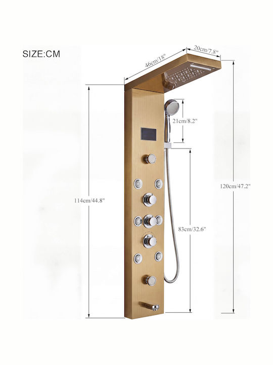 Naron Στήλη Υδρομασάζ 120cm Χρυσή
