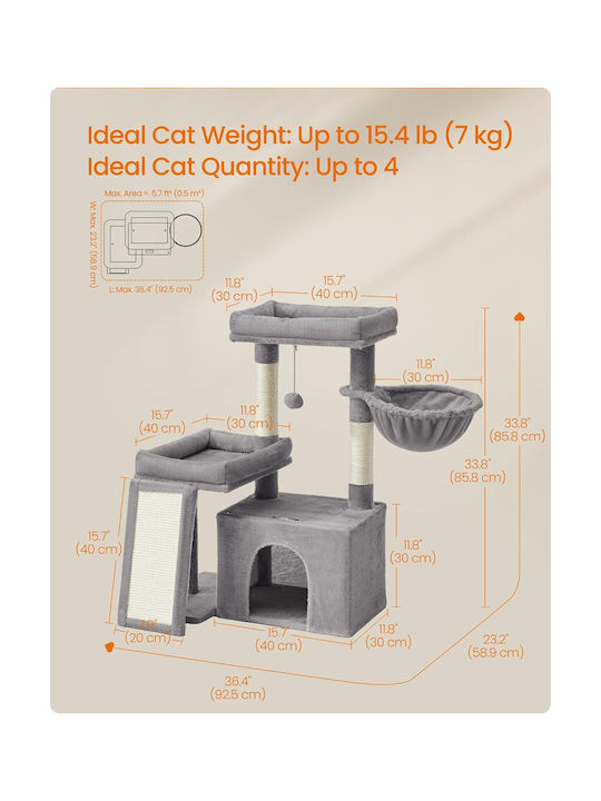 Feandrea Scratching Post Cat Tree Grey 60.2x40x85.8cm
