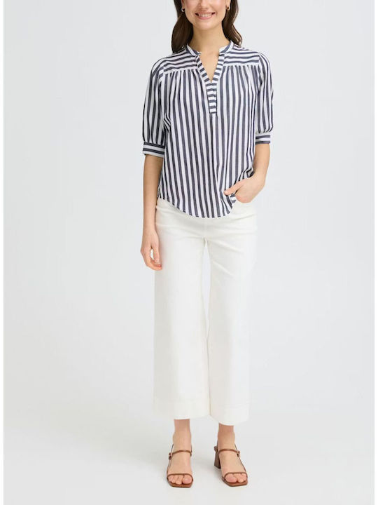 Women's Cotton Striped Navy Blue Blouse