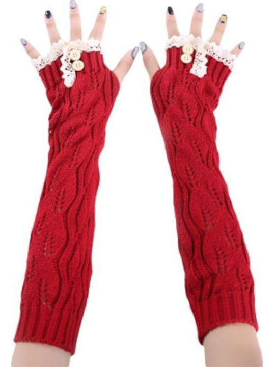 Red Women's Knitted Gloves Fingerless