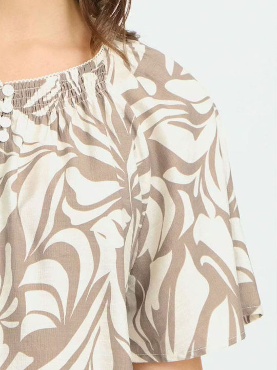 Women's Short Sleeve Brown Blouse