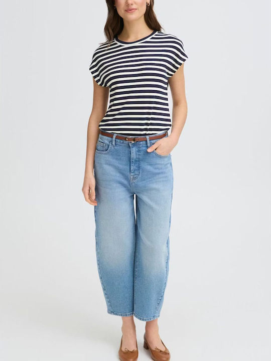 Women's Striped Navy Blue T-shirt