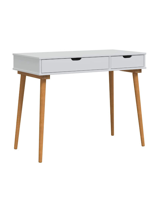 Bodenstehende Schminktisch aus Massivholz Weiß mit Spiegel & Hocker 100x50x143cm