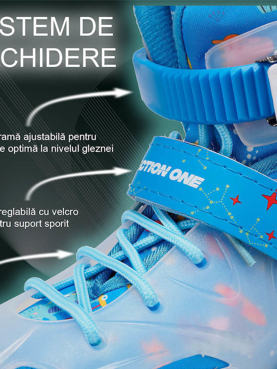 Action One Blaue Dinosaurier Einstellbare Inline Skates Größe M 33-37 Blau