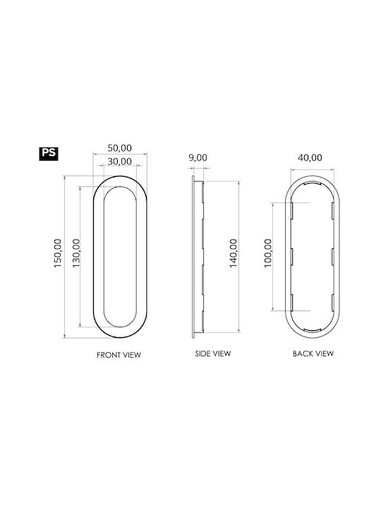 Convex Seria 1509ps-s05s05 Mânere Îngropate Pentru Uși Cu Gaură De Cheie Argintiu 50mm 1509PS-S05S05