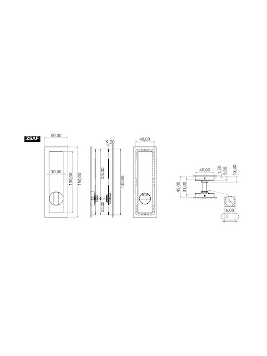 Convex Door Flush Handle with Key Hole Silver 50mm 1507ZSAF-S05S05