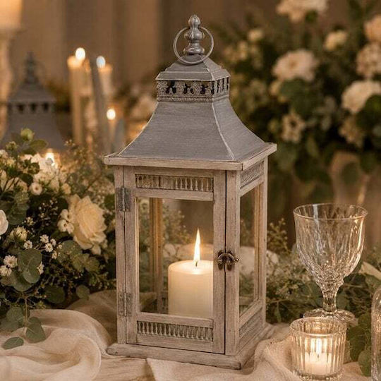 ED Collection Wooden Lantern Gray 16x16x16cm