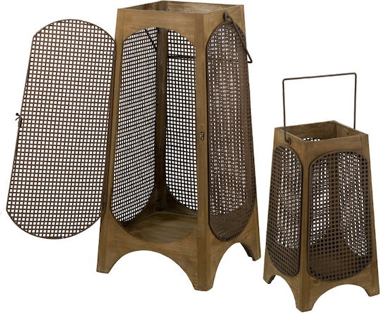 Artekko Set Wooden Floor Lanterns Brown 2 Pieces