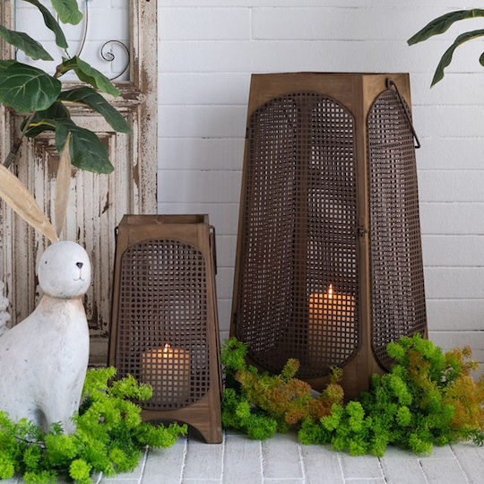 Artekko Set Wooden Floor Lanterns Brown 2 Pieces