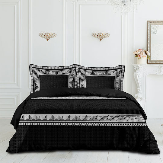 Makis Tselios Home Bettdecken-Set Großes Doppelbett 220x240cm Greek Era Schwarz 3Stück
