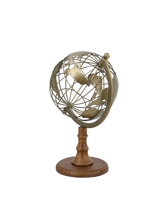 Artekko Solis Golden Metallic Globe Wooden Base 23.5x20x36.5 Cm