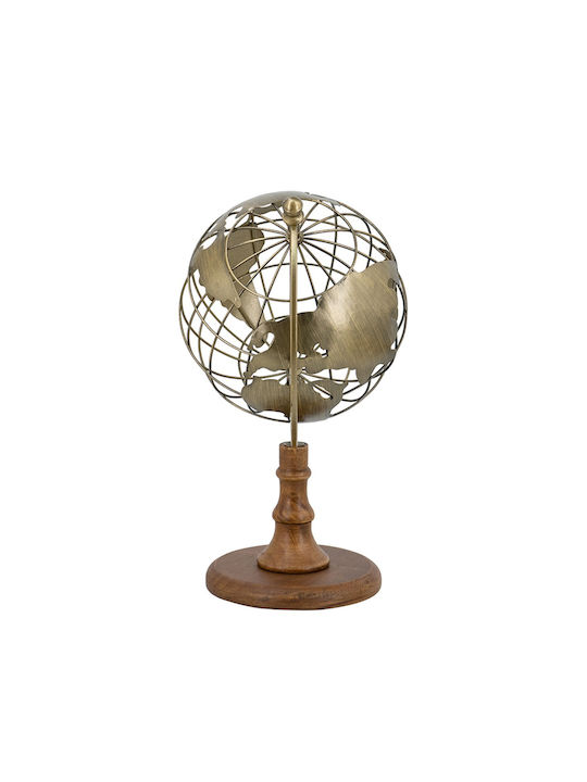 Artekko Solis Golden Metallic Globe Wooden Base 23.5x20x36.5 Cm