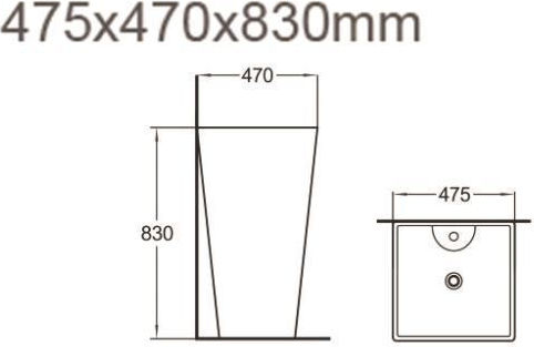 Tema Standwaschbecken Porzellan 47x47x80cm