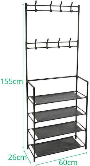 Entry Furniture with Hanger & Shoe Rack Black Velvet-Black Metal 60x26x155cm