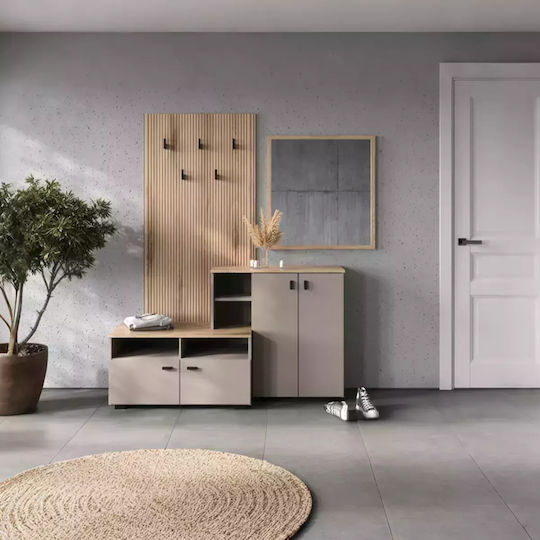 Ebro Eingangsmöbel mit Spiegel & Schuhschrank Oak-cappuccino 150.3x41.2x204.7cm