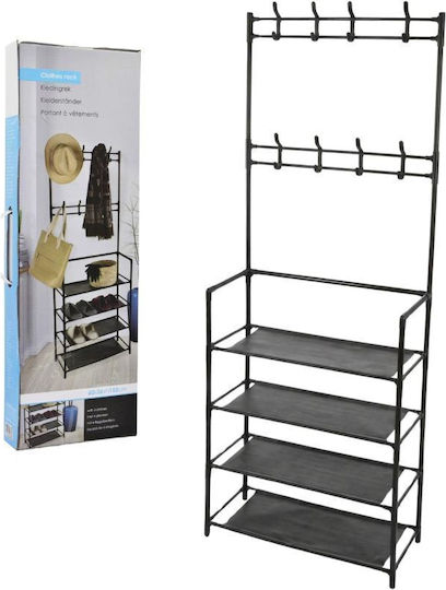 Entry Furniture with Hanger & Shoe Rack Black Velvet-Black Metal 60x26x155cm