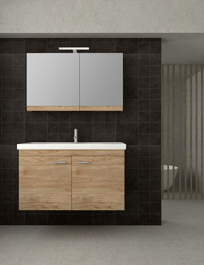 Savvopoulos Emily I Bank mit Waschbecken und Spiegel mit Licht Melamin L100xB43xH55cm Beige