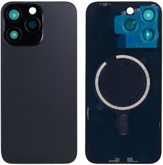 Apple Iphone 15 Pro Max Back Glass Large Hole + Lens + Magsafe Black Titanium Oem Logo