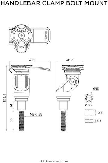 Quad Lock Βάση Κινητού Μοτοσυκλέτας με Κλιπ για το Τιμόνι