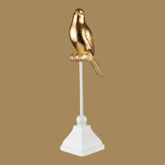 Polyester Bird Gold Base White 9x7x26
