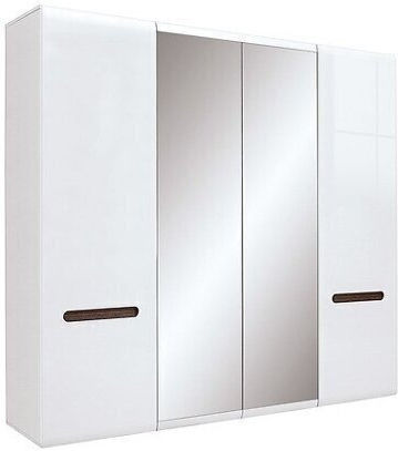 Serveso Τετράφυλλη Ντουλάπα με Καθρέπτη 128x57x210cm Γυαλιστερό Λευκό, Άσπρο
