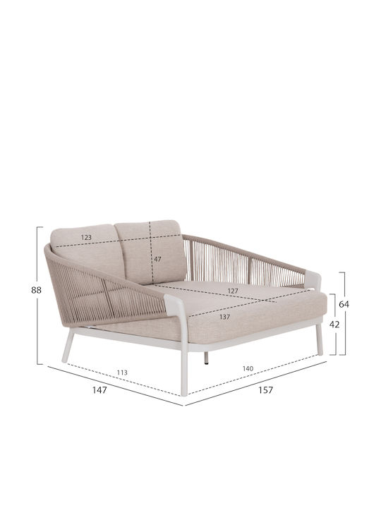 Bench Outdoor Metal White with Pillows 157x149x80cm
