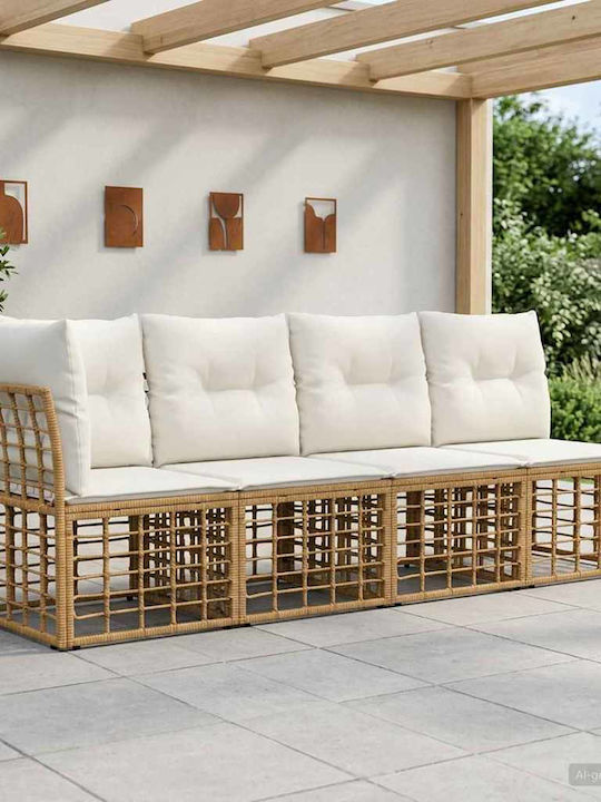 Τετραθέσιος Καναπές Εξωτερικού Χώρου Rattan με Μαξιλάρια 227x62x70cm