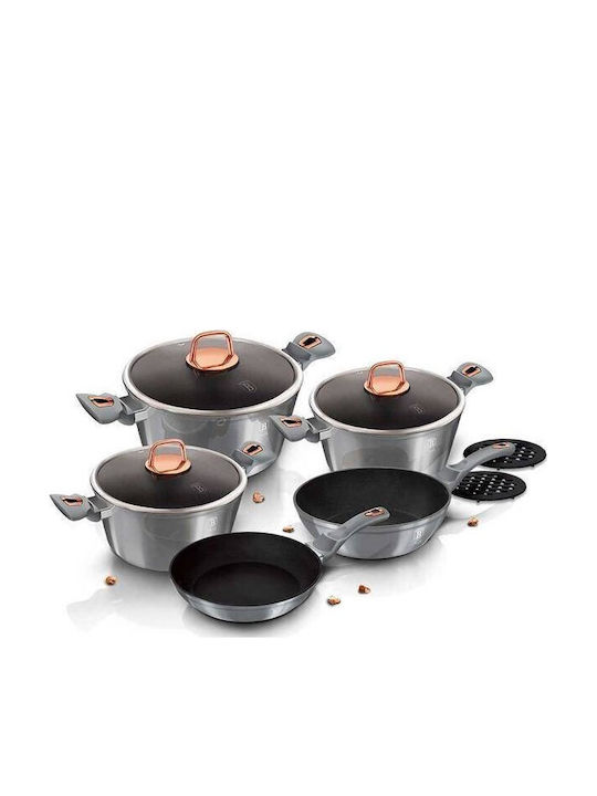 Berlinger Haus Moonlight Collection Aluminum Cookware Set Gray with Stone Interior Coating 5 Pieces
