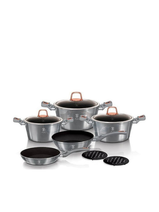Berlinger Haus Moonlight Collection Aluminum Cookware Set Gray with Stone Interior Coating 5 Pieces