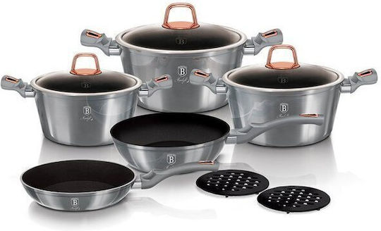 Berlinger Haus Moonlight Collection Aluminum Cookware Set Gray with Stone Interior Coating 5 Pieces