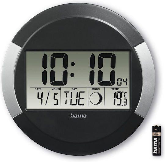 HAMA PP-245 Ceas De Perete Radio Digital Din Plastic Negru Ø24.5cm