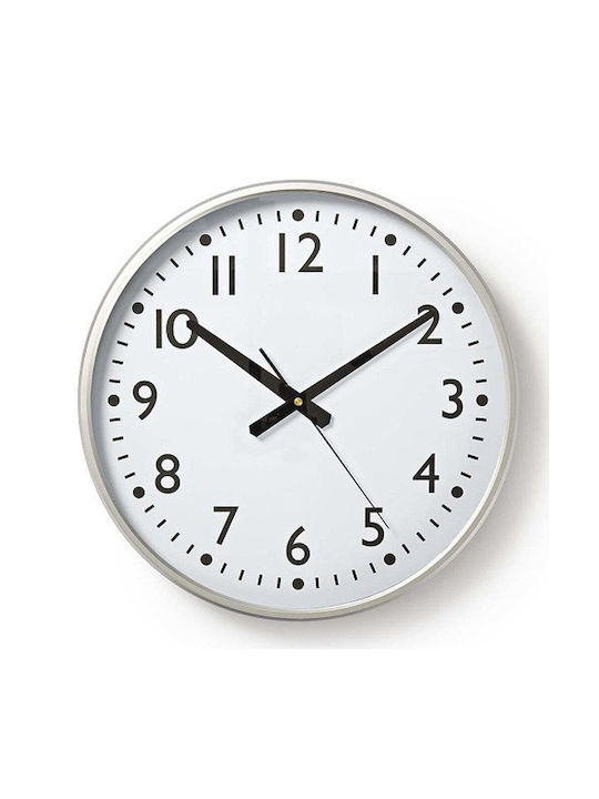 Nedis 38cm Runde Wanduhr Mit Großen Zahlen Quarzmechanismus Silber