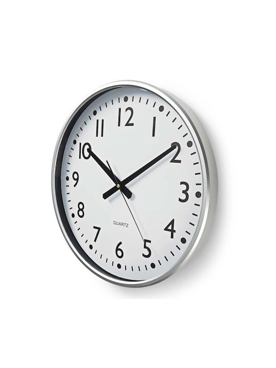 Nedis 38cm Runde Wanduhr Mit Großen Zahlen Quarzmechanismus Silber