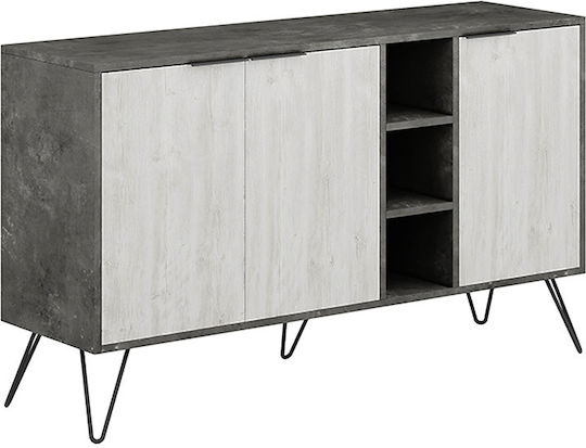 Bufet Flynn Din Lemn Gri Retro / Alb Antic 142x35.6x83cm