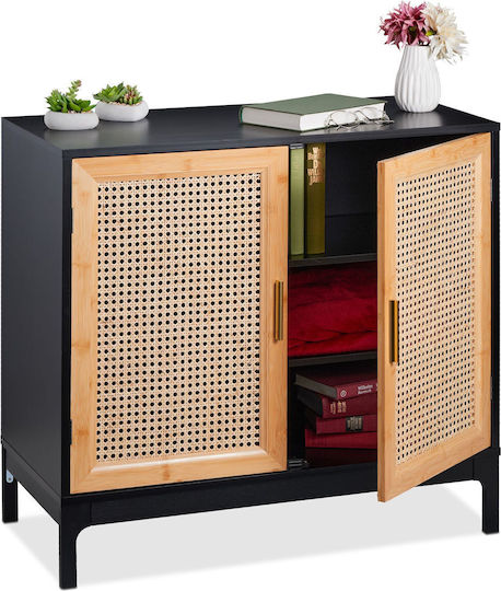 Bufet Din Lemn Negru/natural/auriu 80x39x76cm Bufet Din Lemn Negru/natural/auriu 80x39x76cm