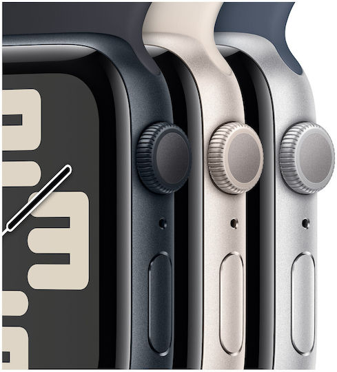 Apple Watch SE 2023 Aluminiu 44mm Rezistent la apă (Starlight cu Starlight Sport Loop)
