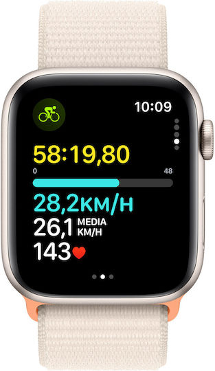 Apple Watch SE 2023 Aluminiu 44mm Rezistent la apă (Starlight cu Starlight Sport Loop)